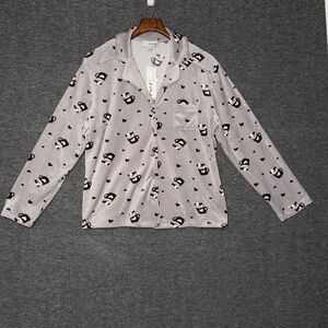 NWT Como Sleep Pajama Top Velour Button Up Purple Puppy Coffee Heart‎